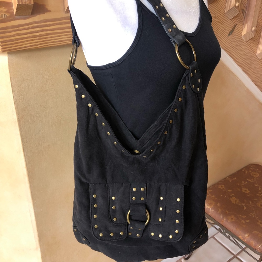 Faux Suede Gold Studded Tote Purse - Picture 7 of 7
